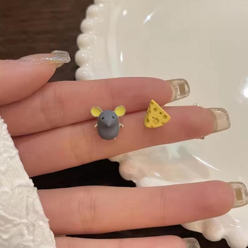 Brincos de Rato Chamativos Brincos de Rato e Queijo Únicos Joias Chamativas para Festa Uso Diário Clipe de Orelha Brinco