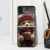 Animal Brown Cute Bear Phone Case Cover for Samsung Galaxy Z Flip 7 6 5 4 3 5G Flip3 Flip4 Flip5 ZFlip6 ZFlip7 Black Fundas Clea