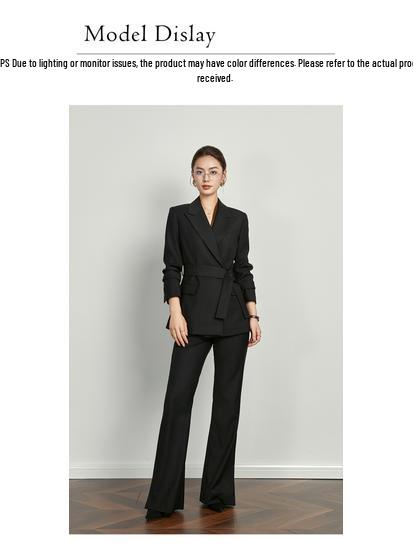 Damen High-End Tencel-Wollanzug mit Micro-Flare-Hose und Gürtel - Perfekt für formelle Kleidung im Frühling/Herbst und professionelle Umgebungen