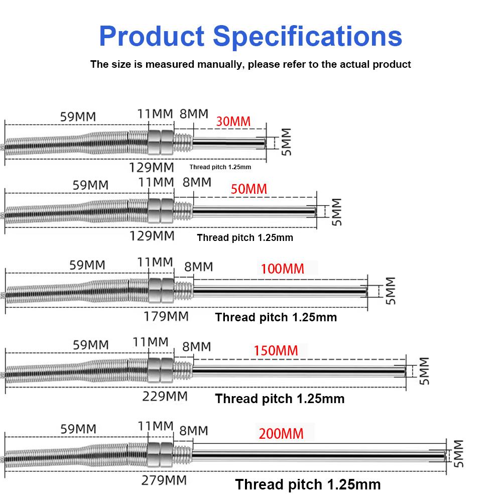 0-400℃ M8 K Type 1m 2m 3m 5m Probe Length 50mm 150mm 100mm 200mm Probe Screw Thread Cable Thermocouple Oven Temperature Sensor