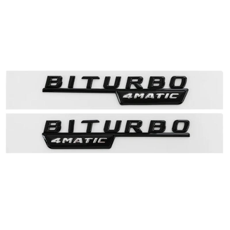 BRI4 2Pcs Biturbo 4matic Logo Letters Car Fender Emblem Badge Sticker For Mercedes Benz C43 E43 GLE43 GLC43 AMG W205 W213 Accessories