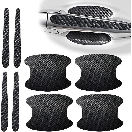 gunhunt 8 PCS Door Handle Scratch Protectors, Carbon Fiber Handle Cover Anti Scratch Stickers, Door Handle Cups Protective Film Bowl Sticker (Black)