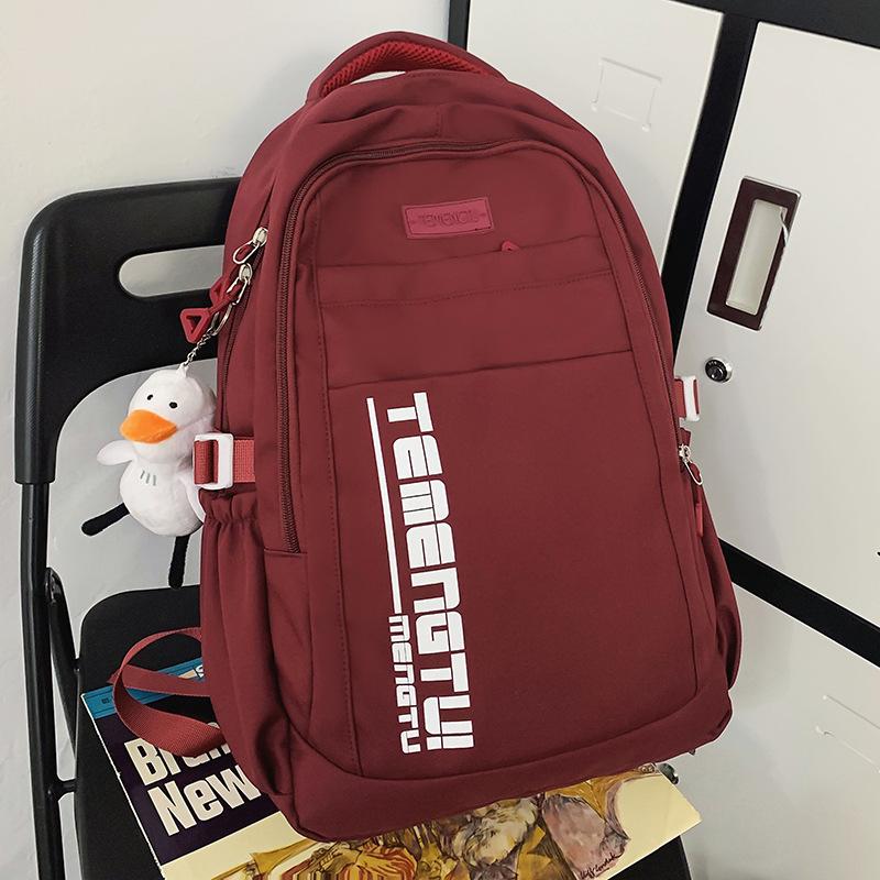 School Bag Junior High School Girls Burgundy Backpack Men College Students Middle School Students High Quality