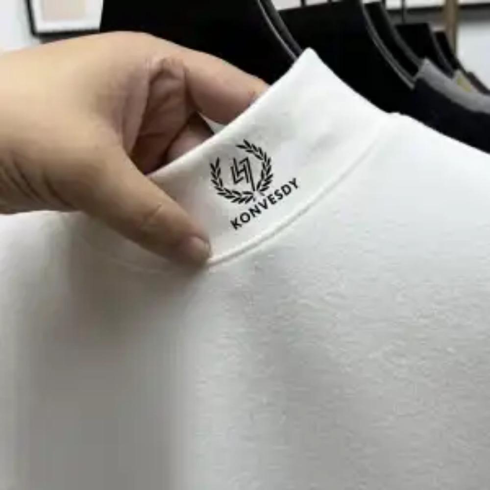 

Осень-зима, однотонные футболки с полуворотником, мужские бархатные повседневные футболки с длинными рукавами и модной одеждой, мужской пуловер, топ Homme 4XL белый