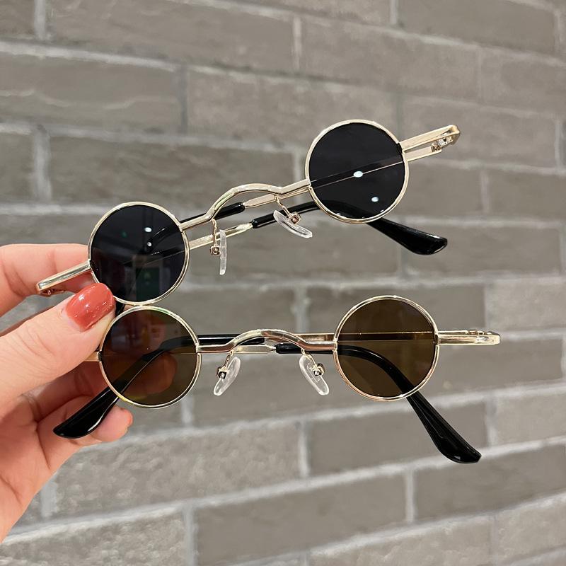 Small Round Hip Hop Punk Sunglasses For Women Men Ultra Mini Metal Frame Anti -Reflective Sun Glasses Candy Color Ins Fashion