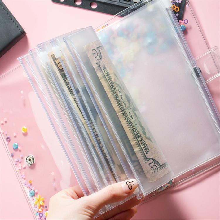 20Pcs Clear PVC Binder Bag 6 Holes Binder Pockets 6 Holes Cash Envelope for Loose Leaf Notebook Budget Planner Inserts