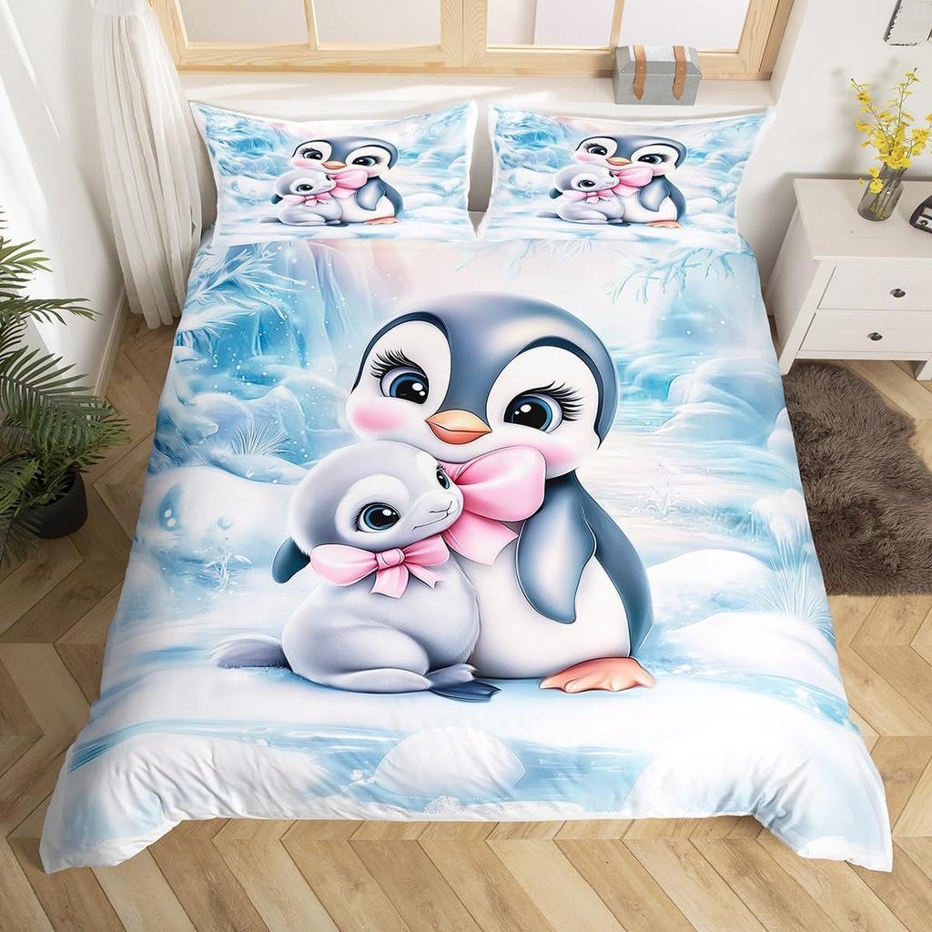 Cartoon Penguin Duvet Cover Full King for Girls Boys New  Gift Christmas Theme Bedding Set Christmas Tree Comforter Cover