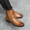 Men's Leather Buckle Chelsea Boots Men's Boots Black Western Cowboy Boot Zipper Vintage Brown Motorcycle Leather Boots