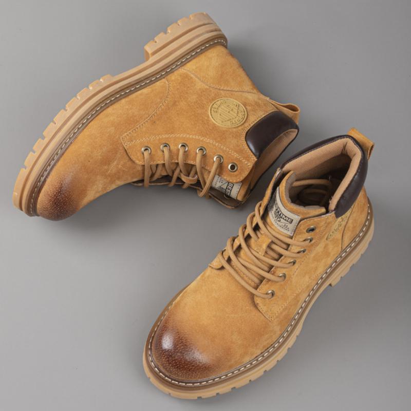 Fashion British Pigskin Men's Platform Boots Designer Soft-soled Velvet Warm Winter Ankle Boots Male Fashion Luxury Work Shoes for Men