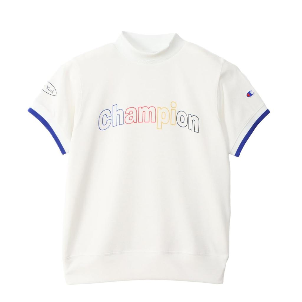 Champion Short Sleeve Mock Neck Shirt UV Graphic Logo Print Women's (CW-BG304), Off-White, Protection, Quick-Drying,