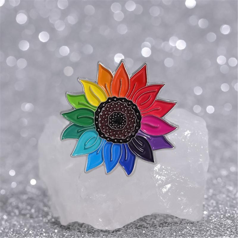 Rainbow Sunflowers Brooch Pins Fashionable Sturdy Alloy Jewelry Decoration for Women and Teens Versatile Accessory