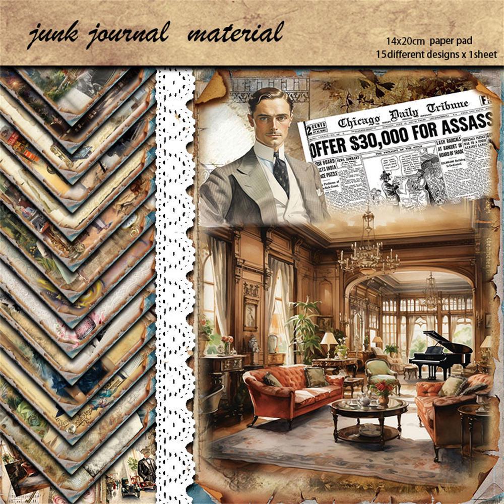 15 Sheets Retro Lolita Girl Aged Journal Paper: European & American Court Style