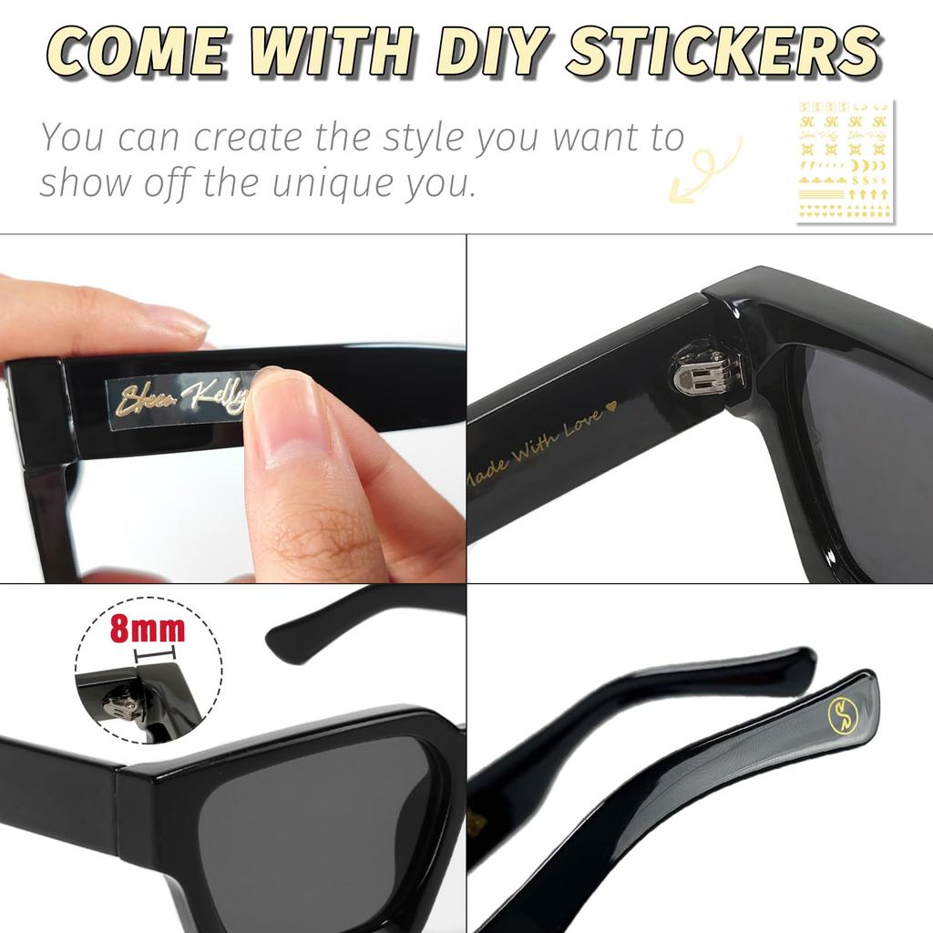 Retro and Fashionable Rectangular Sunglasses with Colored Lenses for Men and Classic Black Rectangular Glasses with UV400 Protection [SHEEN KELLY]
