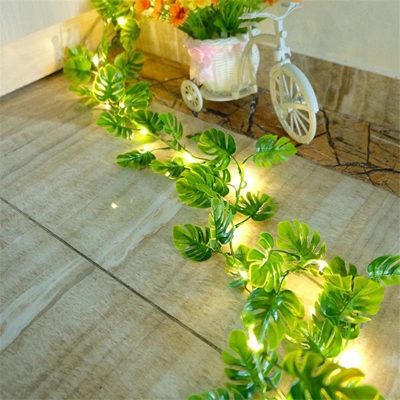2–10 m künstliche grüne Efeublätter mit LED-Lichterkette für Zuhause, Schlafzimmer, Dekoration, Hochzeit, leuchtende künstliche Pflanzengirlande, Heimdekoration