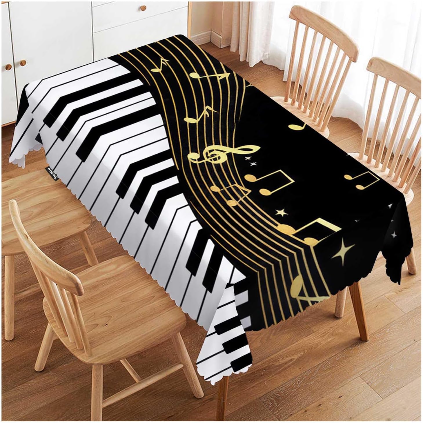 Muzieknoten Rechthoekige Tafelkleed voor Tafeldecoratie Zwart Piano Muziekinstrument Noten Keukentafelkleed Feestdecoratie 140x280cm