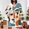 Women Plus Size V Neck Long Sleeve Printed Fitted Straight Dress