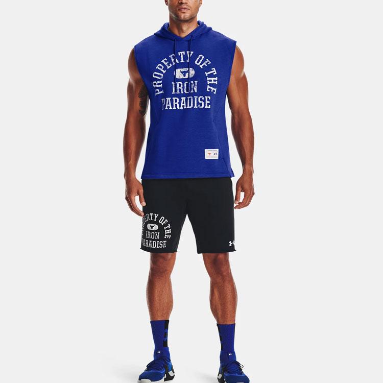 Under Armour Project Rock Graphic Fleece Sleeveless Hoodie Vest Men Tops Blue 1367034-400