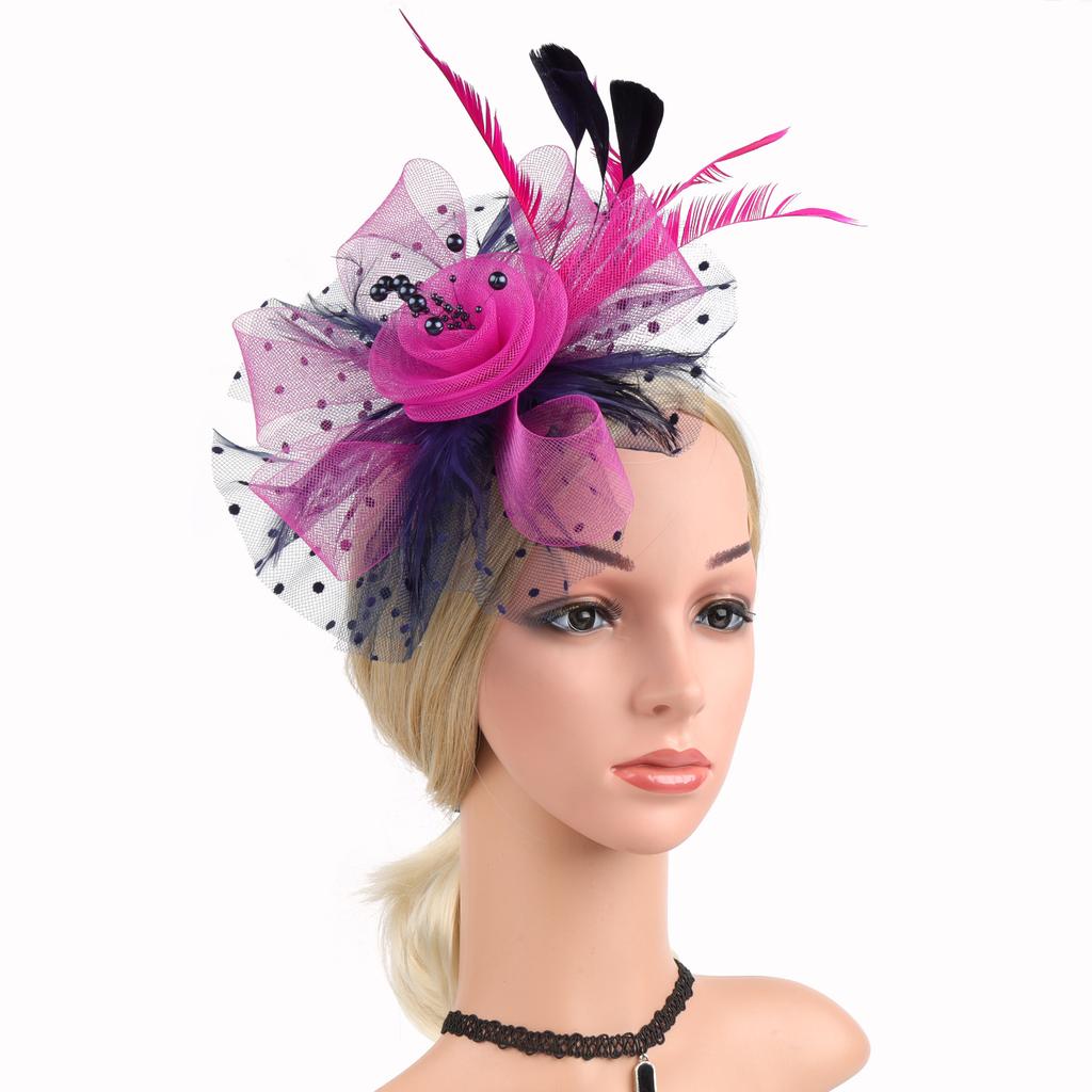 Europe and the United States popular feather headgear bridal hair accessories mesh top hat Jockey Club hair accessories hairpin headband