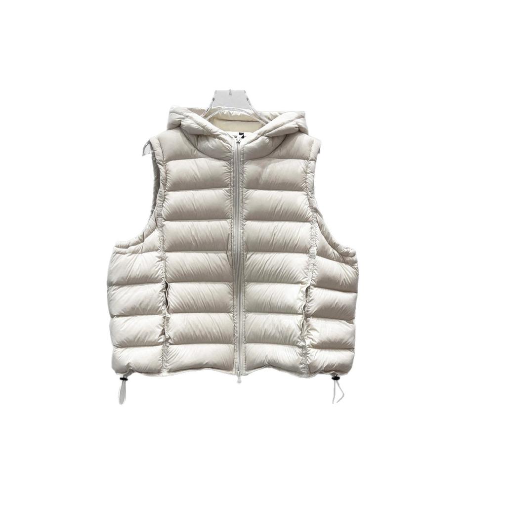 Down Vest Women's Short Autumn and Winter New White Duck Down Hooded Ribs Loose Outer Vest