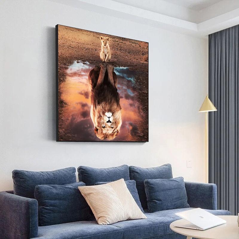 Modern Animal Inspiration Lion Canvas Painting Mentality Is All Posters and Prints Wall Art Pictures for Living Room Home Decor