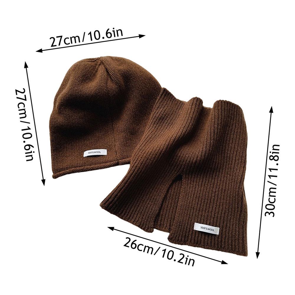 Autumn And Winter 2PCS Pure 100% Wool Hat And Scarf High-End Korean Style Knitted Beanie Hat And Neck Warmer Scarf Set For Women