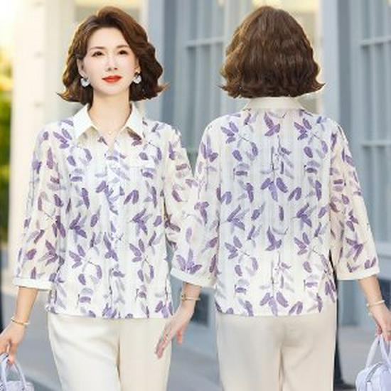 

Chic Spring Mom s Printed Shirt: Fashionable Seven-Point Sleeve Top for Middle-Aged and Elderly Women XL (85-105 jin) фиолетовый