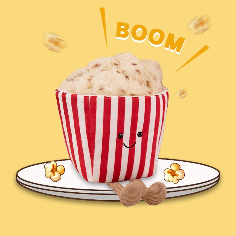 Creative Popcorn Plush Toy Pillow Keychain – Fun Food Simulation Pendant for Girls' Backpacks