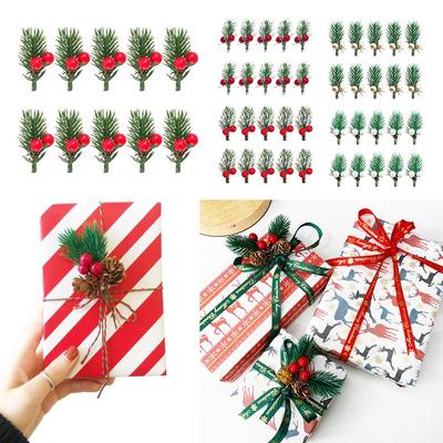 10 Stück Grüne Künstliche Kiefernzweige DIY Zubehör Heimdekoration Weihnachten Rote Beeren Stiele Plastik Floristik