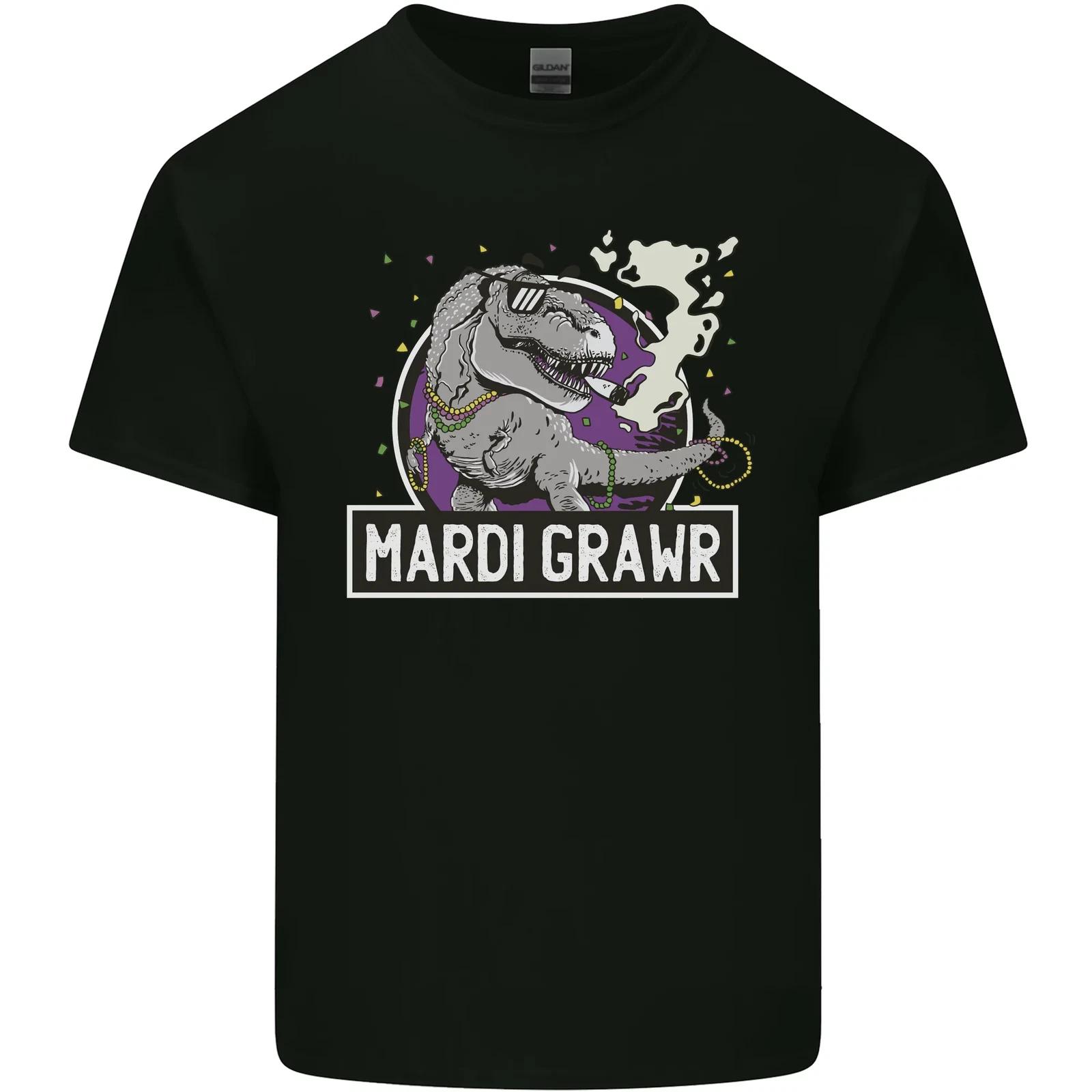 Funny T-Rex Mardi Gras Grawr Dinosaur Kids T-Shirt Childrens 4XL