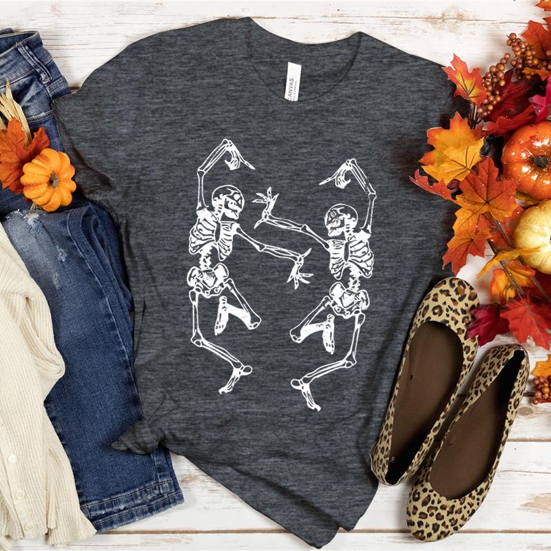 Halloween T-Shirt mit Skelett-Grafik T-Shirts Skelette feiern und tanzen T-Shirts Lustiges gruseliges Shirt Kurzarm-Tops