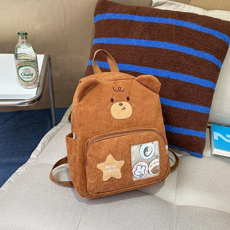 Cartoon Bear Kindergarten Schoolbag Corduroy Backpack for Primary School Students