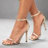 Gold Narrow Band Heeled Sandals Women Fashion Square Toe Ankle Strap Buckle Dress Shoes Women Sexy Open Toe Brand Designer Shoes