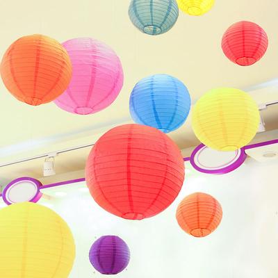 Hot Sale 1pc  4" 6" 8" 10"12" 14" 16" Orange Chinese Paper Lanterns Round Paper Ball Lamps Wedding Christmas Party Lampion Decor