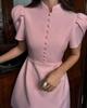 2026 Summer Stand Collar Puff Sleeve High Waist Dress for Women – Trendy European & American Style