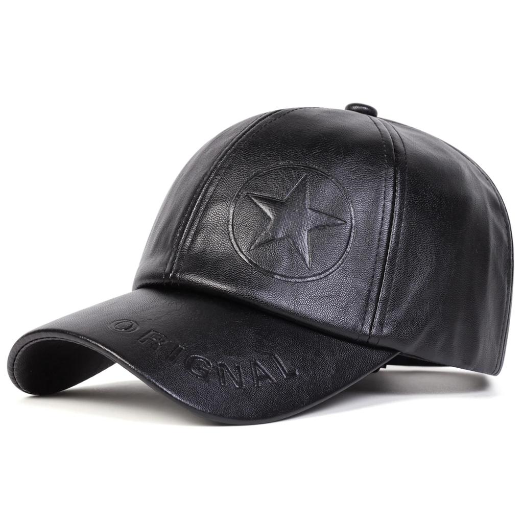 Unisex Pentagram ORIGNAL Imprint PU Leather Baseball Caps Outdoor Adjustable Spring and Autumn Casual Sunscreen Hat