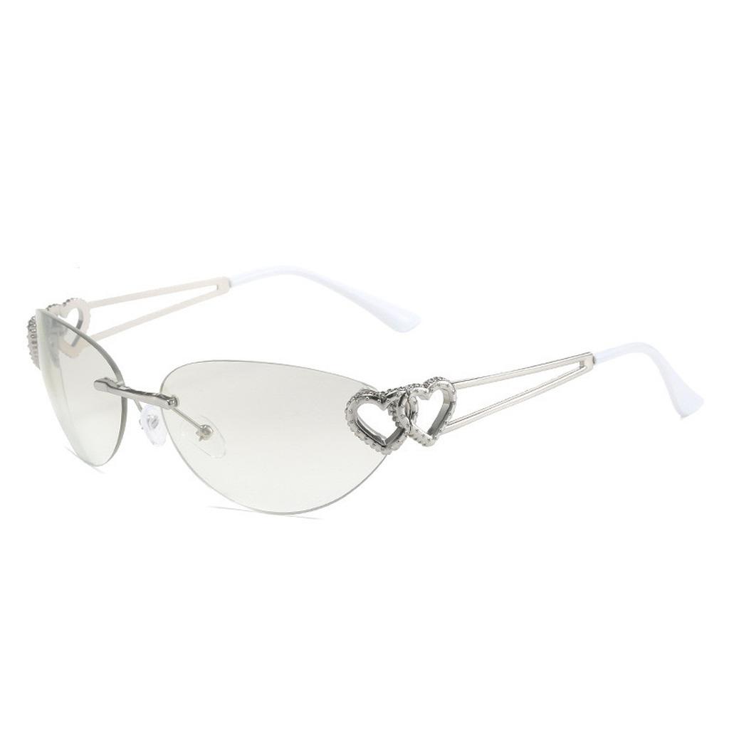 Y2k Rimless Heart Detail Cat Eye Sunglasses For Women Mercury Lens Uv400 Protection Fashion Streetwear Sunglasses
