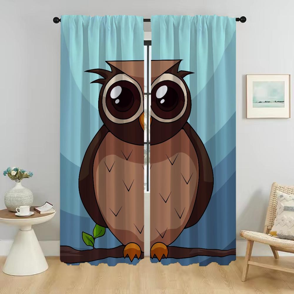 Window Curtain Room Panel Cartoon Owl Curtains Bedroom Shades Home Interior Partition Halloween Decoration For Master Made Of Polyester