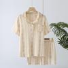 Summer Women's Pajama Set 100% Cotton Crepe Pajama Turn-down Collar Short Sleeve Shorts 2 Piece Ladies Homewear