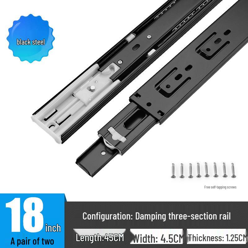 Thickened Stainless Steel Drawer Slides with Three-Section Silent Rails and Buffer Damping
