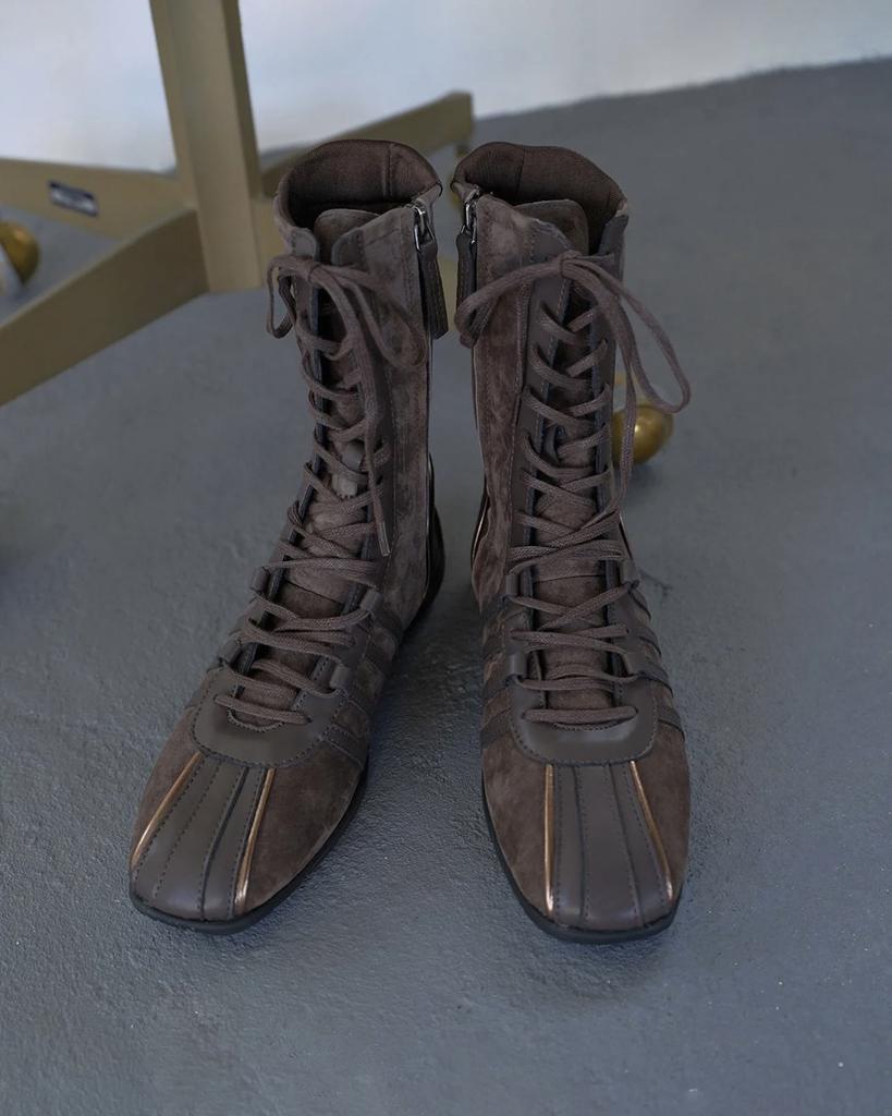 Fashion Retro Knight Boots Women's 2025 Spring Autumn Genuine Leather Lace-Up Western ort Boots Thi Bot Color Blo