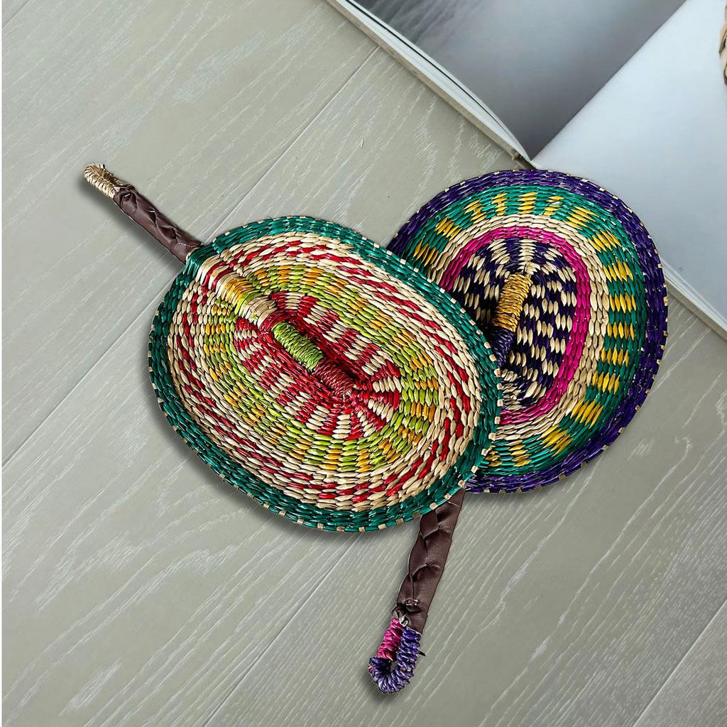 Vietnam Imports Hand Woven Seaweed Fan Oval Dopamine Daily Ins Style African Element Decoration Homestay Summer