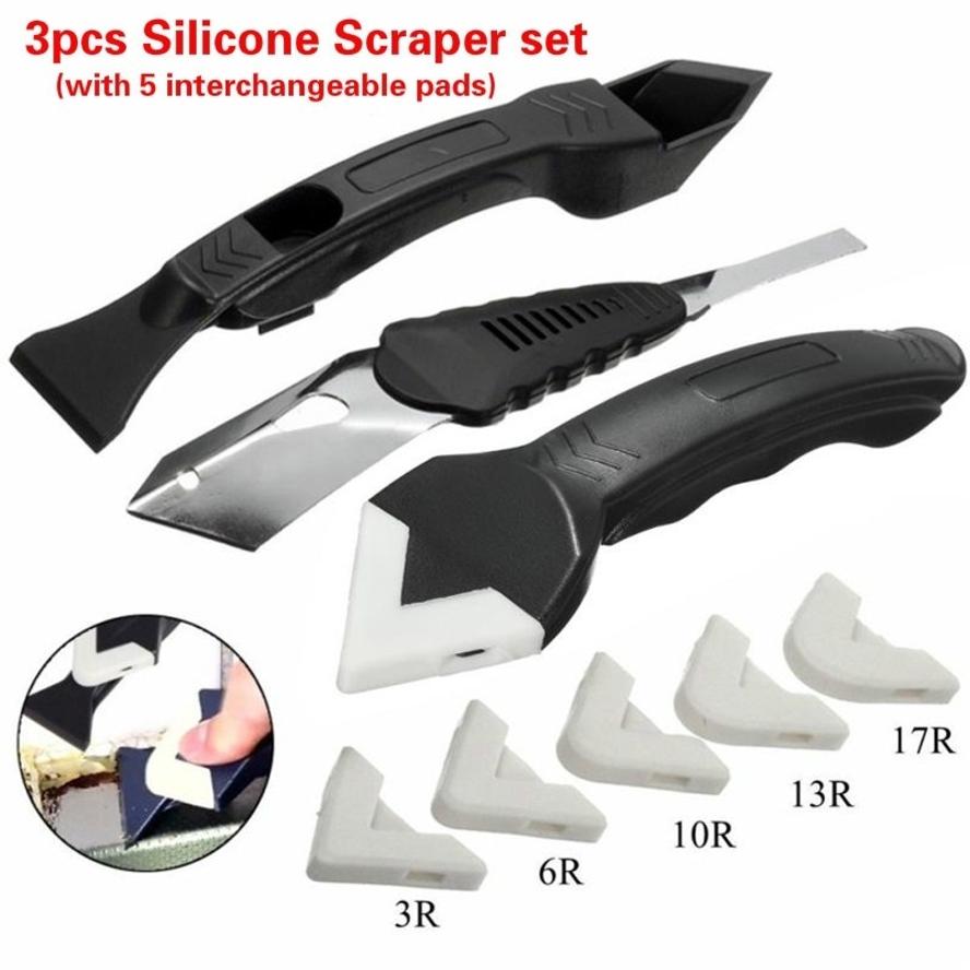 3 Pcs Set New Silicone Scraper Caulking Grouting Tool Sealant Finishing Cleaning Kit Kitchen Window Cleaner Scraper Set Remover