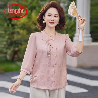 New Chinese Style Floral Blouse for Mid-Aged Women