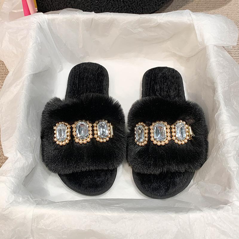 

Fashion Winter Woman Slipper Luxury Slides Low Fur Shoes Flock Platform Pantofle Jelly Flip Flops Designer Plush Flat 2024 Glitter Cryst 36-37 чёрный