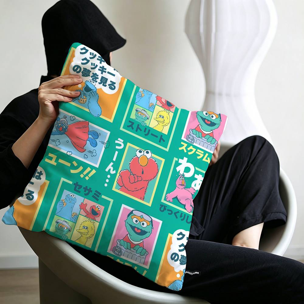 S-Sesame Street TV Cute Cartoon Pillow Covers Cartoon Sofa Decorative Home Double-sided Printing Short Plush Cute Cushion Cover