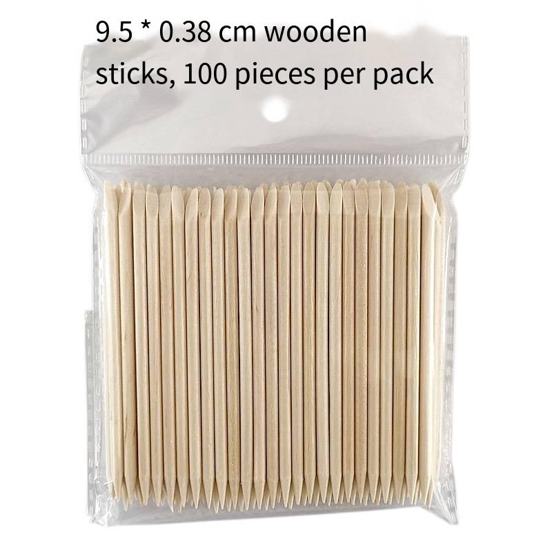 SunelPort Durable Birch Wood Nail Pusher and Double-Ended Dotting Pen for Manicure Customizable 100pcs/Pack
