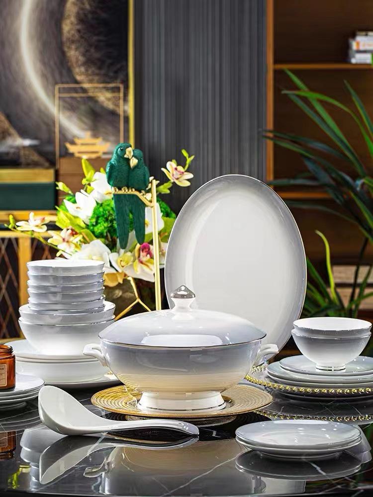 High-End Modern Gold-Edged Dinnerware Set: Simple Luxury Bowls, Plates, and Chopsticks