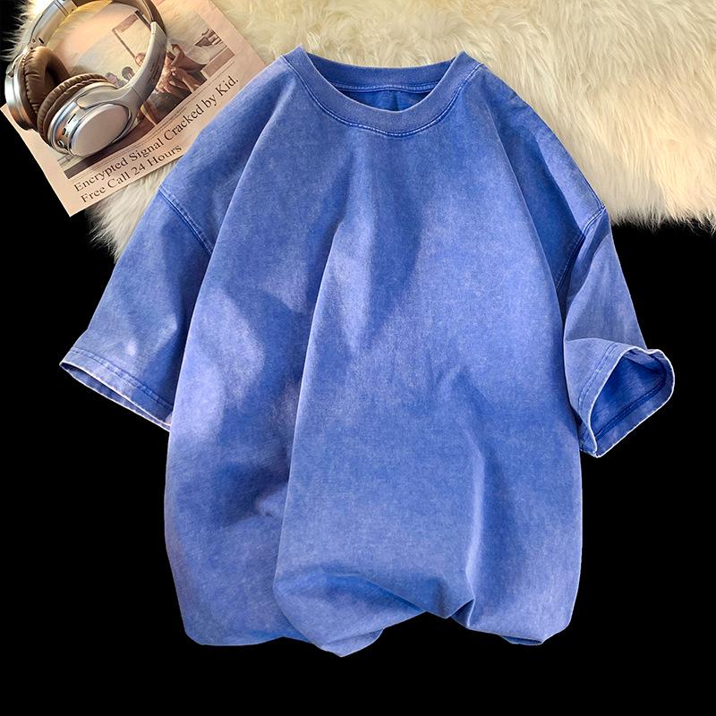 

Трендовая футболка оверсайз для пары - Выстиранная, Однотонная, Высококачественная 260 грамм, Свободный крой, Короткий рукав XL небесно-голубой