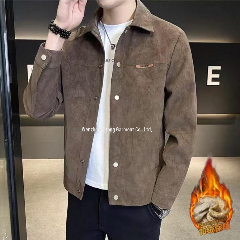 2025 Men's Suede Plush Lapel Jacket - Trendy Spring/Autumn Street Style, High-End & Versatile