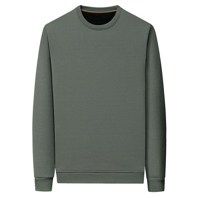 Autumn And Winter Velvet Thickened Crew Neck Sweater Men'S Pineapple Grid Solid Color Warm T-Shirt Casual Versatile Bottoming Shirt